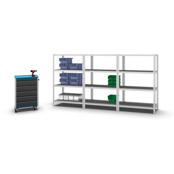 PROREGAL Fachbodenregal Schraubsystem Heavy-Duty Grundregal HxBxT 150 x 100 x 50 cm 4 Ebenen Fachlast 350 kg Beidseitig Nutzbar Lichtgrau