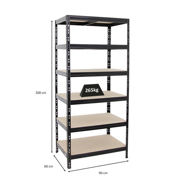 PROREGAL Schwerlastregal Giant Tiger HxBxT 200 x 90 x 60 cm Fachlast 265 kg 6-Ebenen Schwarz