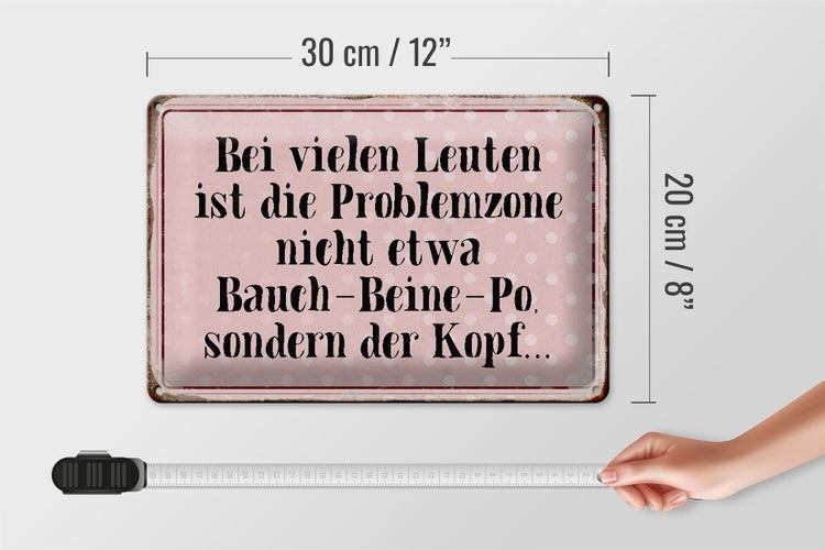 Blechschild Spruch 30x20cm Problemzone ist der Kopf Retro