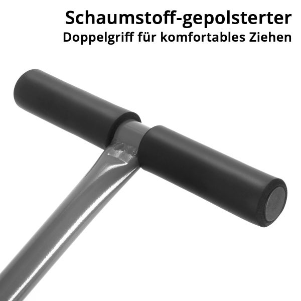 Schaumstoff-gepolsterter Doppelgriff aus Metall für komfortables Ziehen.