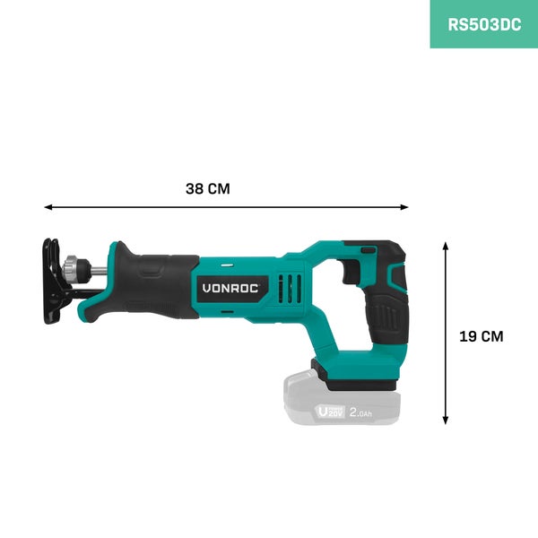 Vonroc Säbelsäge mit einer Länge von 38 cm und einer Höhe von 19 cm.