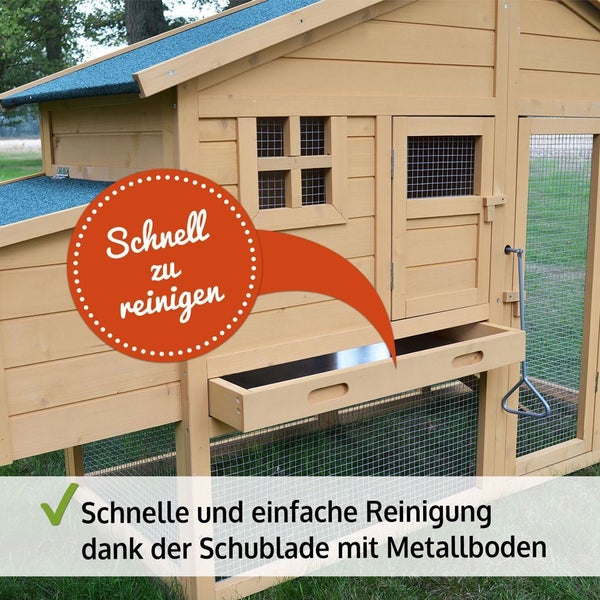 Hühnerstall aus Holz mit ausziehbarer Reinigungsschublade mit Metallboden