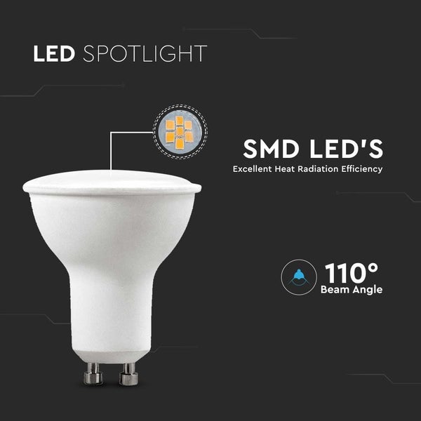 LED Spotlight mit GU10 Sockel, Durchmesser 50 Millimeter und Höhe 56,5 Millimeter.