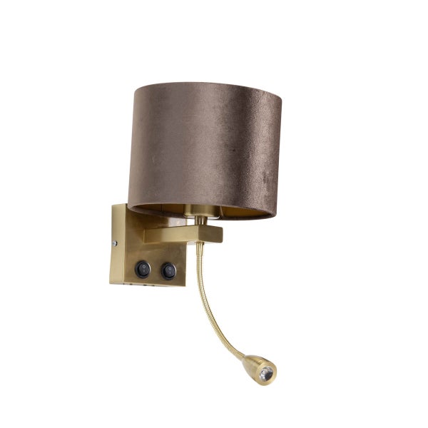 Wandleuchte mit Leselampe und Stoffschirm