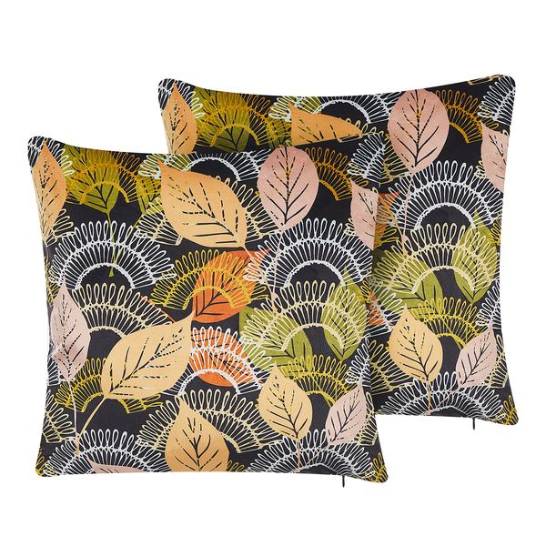 Dekokissen 2er Set LAGURUS Samtstoff 45 x 45 cm Bunt Pflanzenmuster