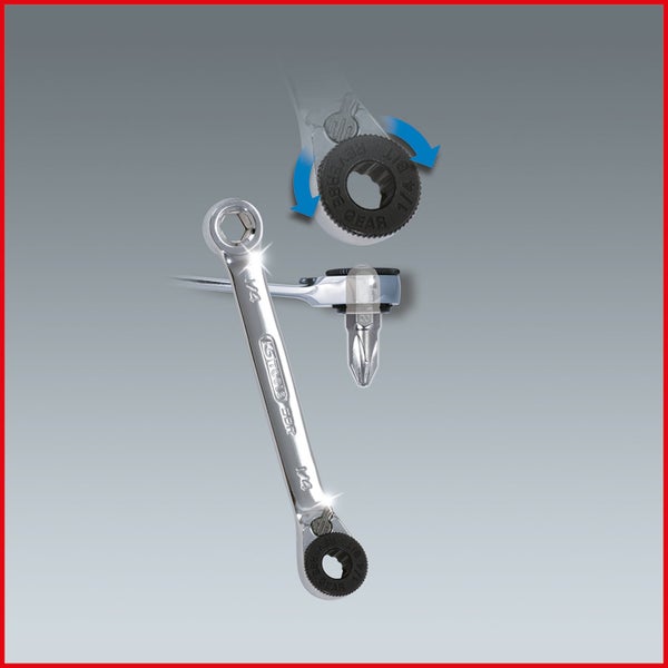 Steckschlüssel mit Bitaufnahme und Drehrichtungspfeilen