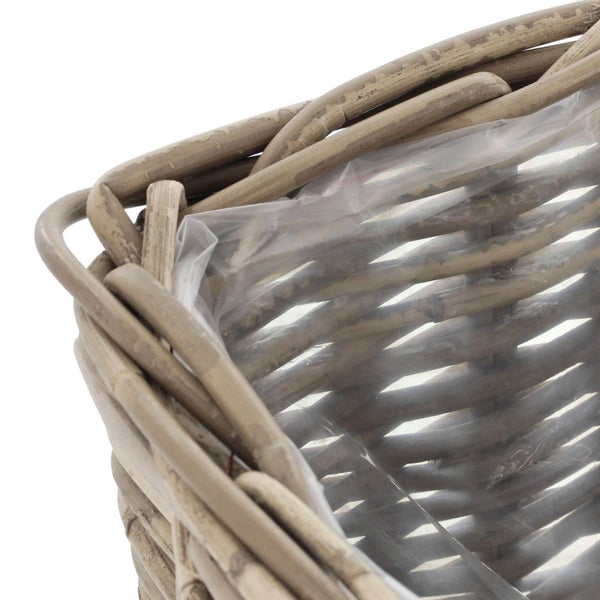Dekoleidenschaft Pflanzkorb Koboo Grey aus Rattan, quadratisch, grau, klein, Blumentopf, Pflanzkübel, Pflanztopf für Draußen, Blumenkübel