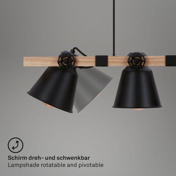 Pendelleuchte Hängelampe Vintage 4-flammig 4xE27 Metall-Holz schwarz Briloner