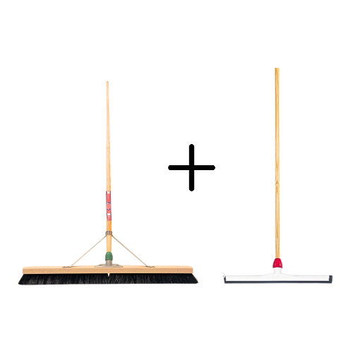 Kehrbesen und Abzieher mit Holzstiel
