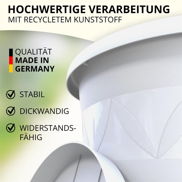 Plastard Blumentopf Capri 30 cm Durchmesser mit Untersetzer in Weiss