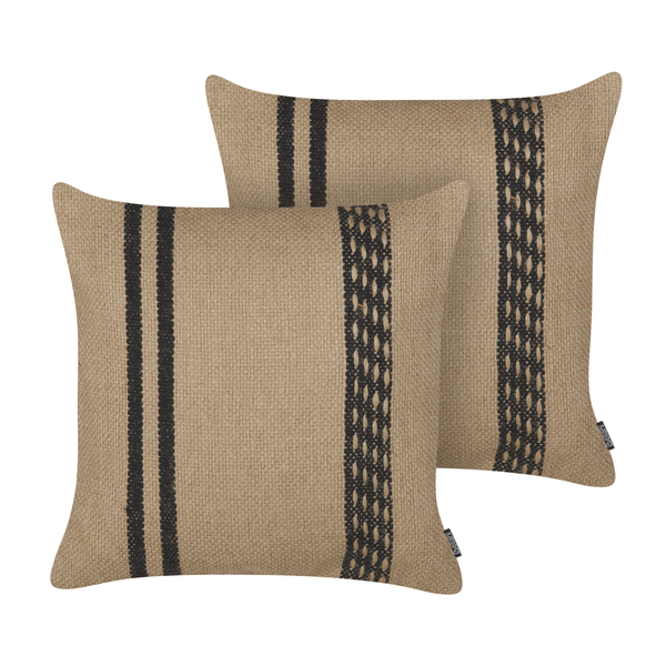 Dekokissen 2er Set DESALIX Jute 45 x 45 cm Beige Streifenmuster