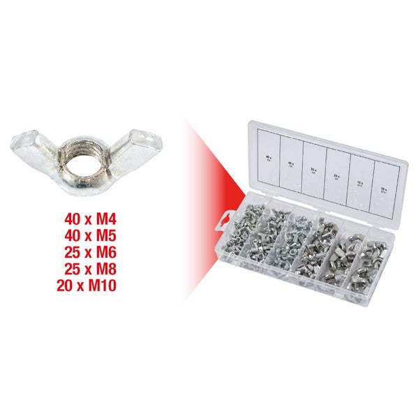 Sortiment Flügelmuttern in Sortierbox