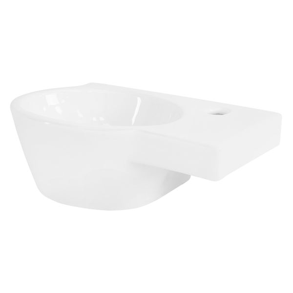 ML-Design Waschbecken aus Keramik in Weiß, 37,5x19x14 cm, Oval, klein, Hahnloch rechts, Wandmontage oder Aufsatzwaschbecken, Moderne Waschtisch Waschschale Waschplatz Handwaschbecken, für Badezimmer
