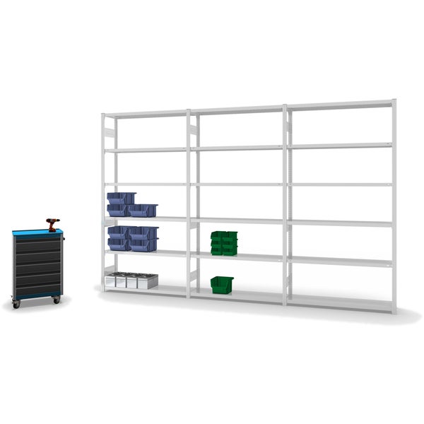 PROREGAL Fachbodenregal Stecksystem T-Profil Medium-Duty Grundregal HxBxT 250 x 130 x 30 cm 6 Ebenen Fachlast 200 kg Beidseitig Nutzbar Lichtgrau
