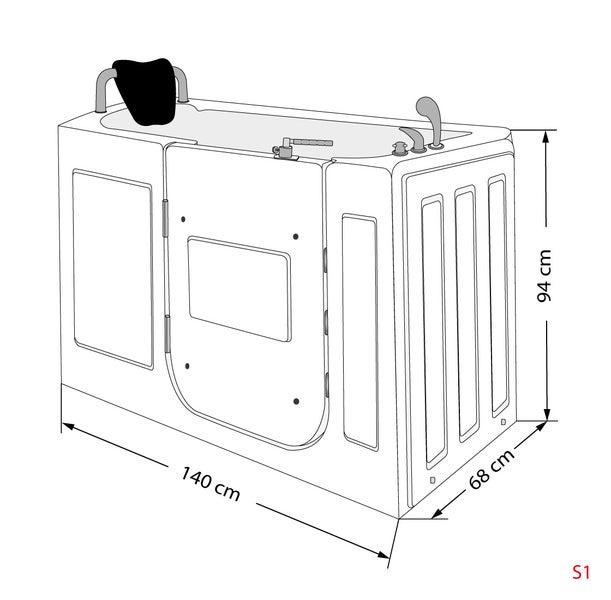 Sitzwanne Whirlpool Badewanne mit Tür S07WP-A-R 140x76cm
