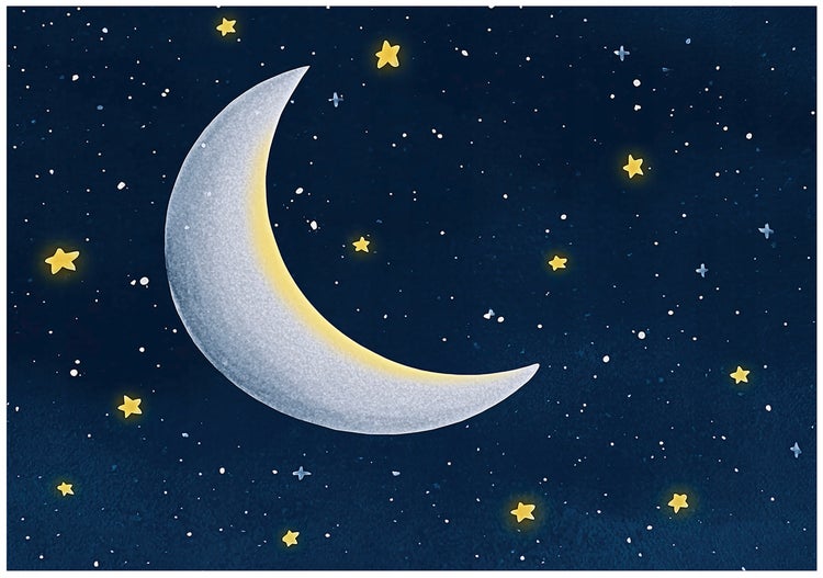 Illustration von Mond und Sternen am Nachthimmel