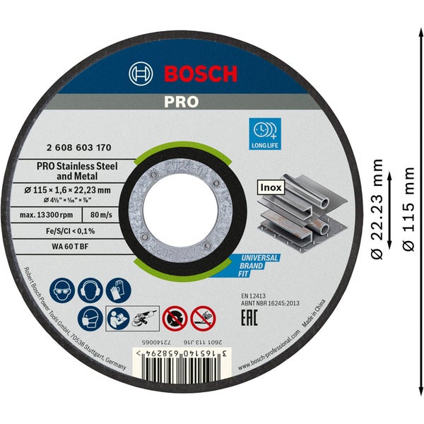 Bosch PRO Stainless Steel and Metal Trennscheibe 115 x 1,6 x 22,23 mm - 2608603170
