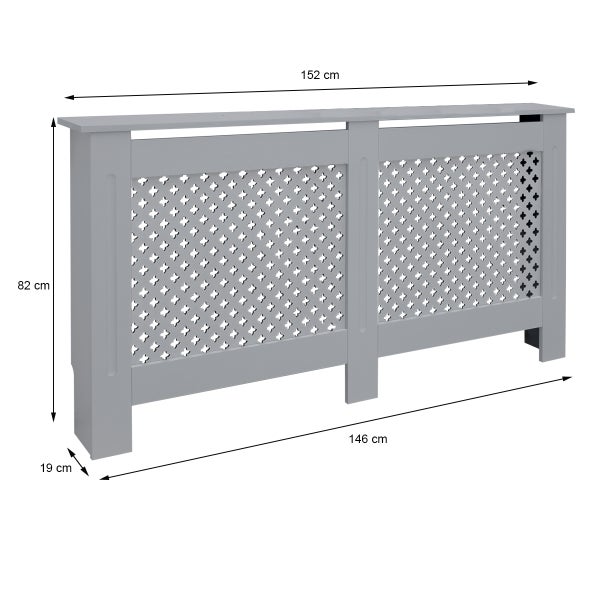 ECD Germany Heizkörperverkleidung mit Wabenmuster 152x19x82 cm Grau aus MDF lackiert für Schlafzimmer Wohnzimmer, Heizungsverkleidung Heizkörperabdeckung Heizungsabdeckung Heizung Heizkörper Abdeckung