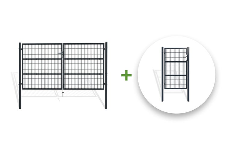 RAZO Gartentür  Mesh-Schwingtorpaket Breite 306  x Höhe 166 cm + 1 m GRAUES Tor