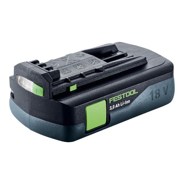 Festool Akku-Pack 18 Volt, 3,0 Amperestunden Lithium-Ionen mit Ladestandsanzeige.