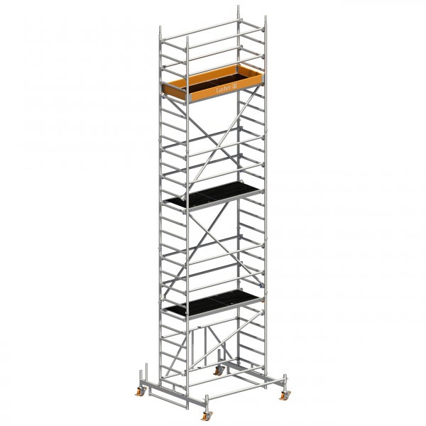 Rollgerüst mit Arbeitsbühnen und Layher Logo