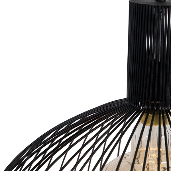 Schwarze Draht-Hängeleuchte mit Glühbirne