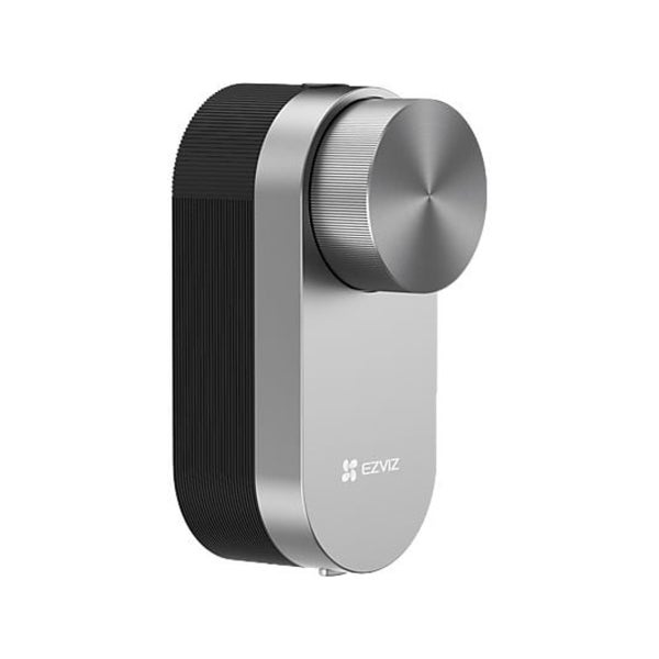 Elektronisches Türschloss EZVIZ Smart Lock mit silbernem Drehknauf und schwarzem Gehäuse.