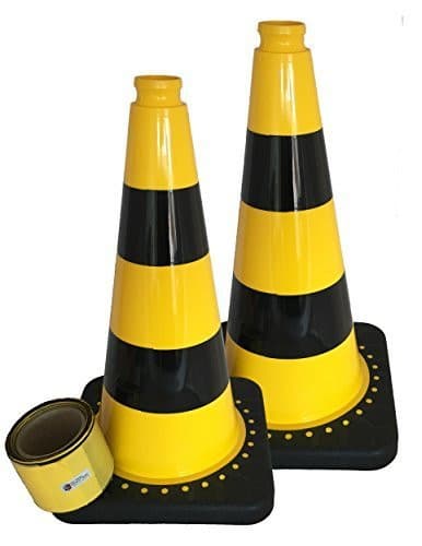 UvV Flex Leitkegel gelb 50 cm, 2 Stück mit Absperrband gelb schwarz 100m