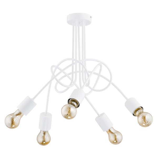 Moderne Deckenleuchte mit 5 flammigem Design und geschwungenen Armen aus Metall.