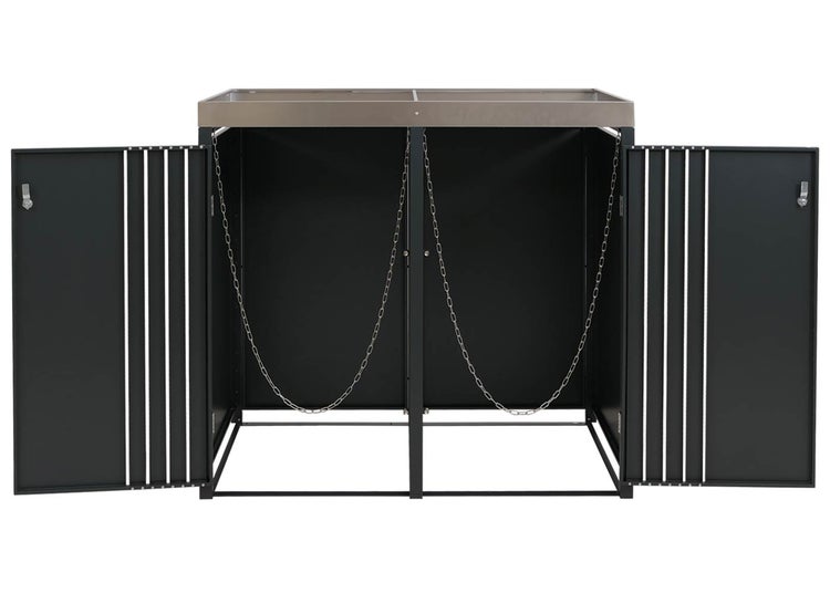 Gasflaschenschrank mit zwei offenen Türen und Ketten