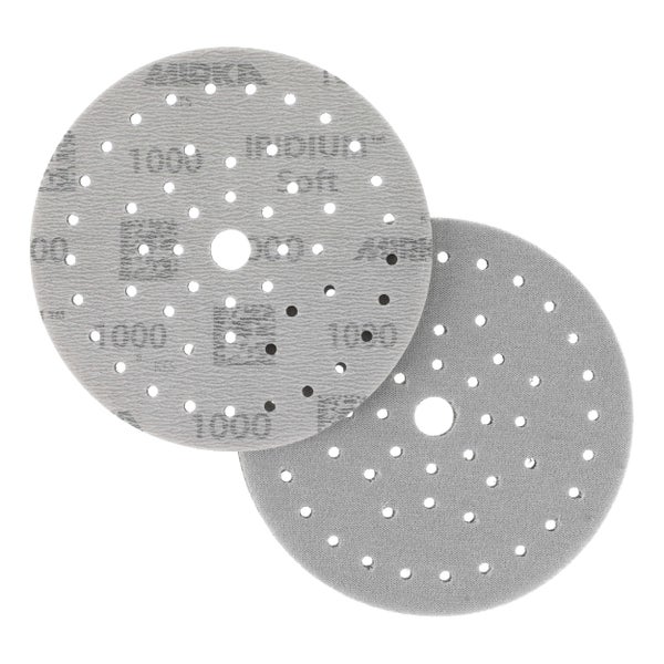 Mirka Iridium Soft Schleifscheiben Ø 150 mm / Korn P1000 / Klett Multifit / 20 Stück / schaumbasiertes Schleifmittel für präzises Trockenschleifen, Klarlackschliff, Finish