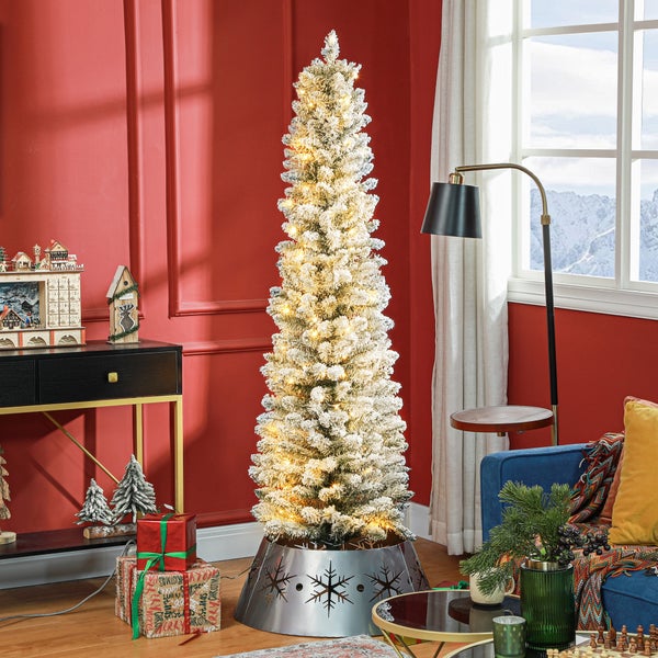 HOMCOM Künstlicher Weihnachtsbaum, 180 cm Christbaum mit 150 LED-Lichten 329 Astspitzen flammhemmend, für Weihnachtsfest, Indoor, Grün+Weiß