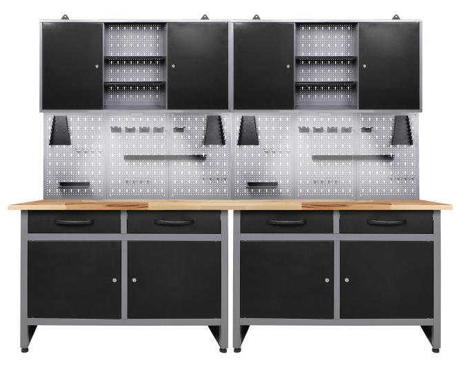 Ondis24 Werkstatt Set Werner 240 cm 2 Schränke LED, Werkstatteinrichtung, Werkbank