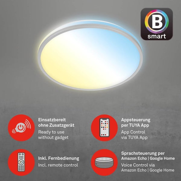 LED Deckenleuchte CCT WiFi Bluetooth App 24W silber Metall-Kunststoff Briloner