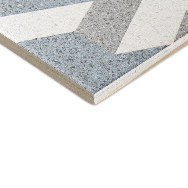 Wandfliese oder Bodenfliese mit geometrischem Zickzack Muster in Terrazzo Optik