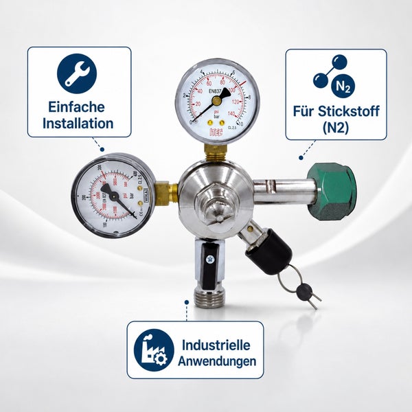 Stickstoff Druckminderer für industrielle Anwendungen mit zwei Manometern für einfache Installation