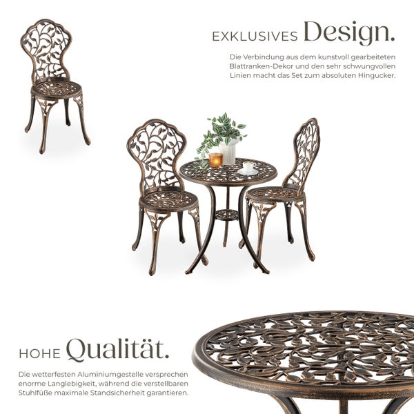 Bistrotisch-Set tectake Lyon Belastbarkeit Stuhl 120 kg für 2 Personen, im Vintage-Design schwarz/grau
