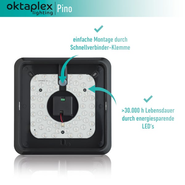 LED Deckenleuchte Pino Quadratisch 3000K Warmweiß 12W 850lm Anthrazit 25cm Deckenlampe