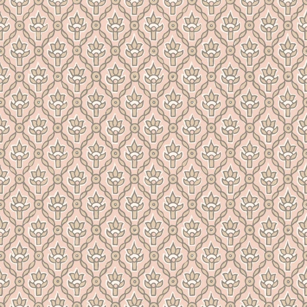Vliestapete mit floralem Ornament-Muster in Rauten-Anordnung.