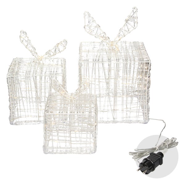 ECD Germany 3er Set LED Geschenkboxen, 90 LEDs Warmweiß, Metall, Strombetrieben, IP44 Wasserdicht, Innen/Außen, Weihnachtsdeko Weihnachten Geschenk Beleuchtet Weihnachtenbox Dekoration Leuchtkästen