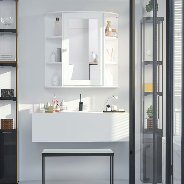 HOMCOM Spiegelschrank Bad, Badezimmerschrank mit Spiegeltür, Badschrank mit offenen Regalböden, Hängeschrank Wandschrank, Weiß, 66 x 17 x 63 cm