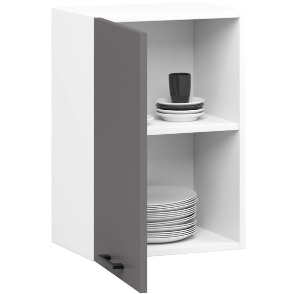 Hängeschrank mit offener Tür und Geschirr