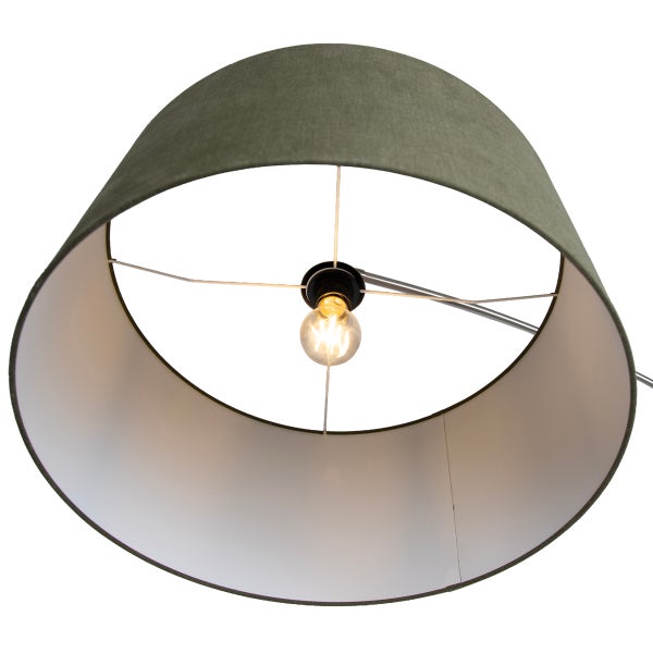 Moderne Bogenlampe mit großem Textilschirm und integrierter Glühbirne für Wohnzimmer