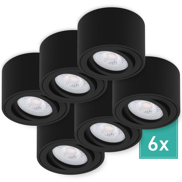 Oktaplex Lighting 6 Stück Aufbauspot Lile Schwarz - inkl. LED Modul dimmbar 4,8W 230V 3000K warmweiß - Aufputz Aufbaustrahler Aluminium schwenkbar