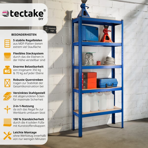Schwerlastregal tectake  75,5 x 30,5 x 172 cm mit 5 Böden blau