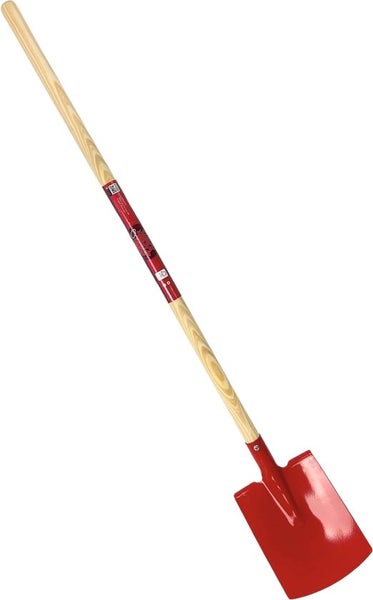 Spaten mit Holzstiel und rotem Blatt