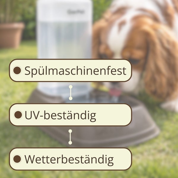 Tränke für Haustiere, spülmaschinenfest, ultraviolettbeständig und wetterbeständig.