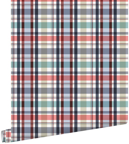 ESTAhome Tapete Karomuster Rot, Blau und Grün - 53 cm x 10.05 m - 138818