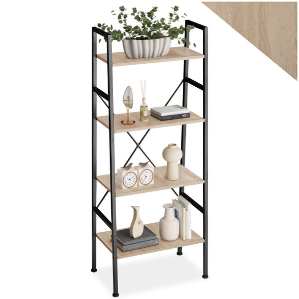 Leiterregal tectake Newcastle inklusive Kippschutz, 57,5 x 35,5 x 139 cm Industrial Style Industrial Holz hell, Eiche Sonoma