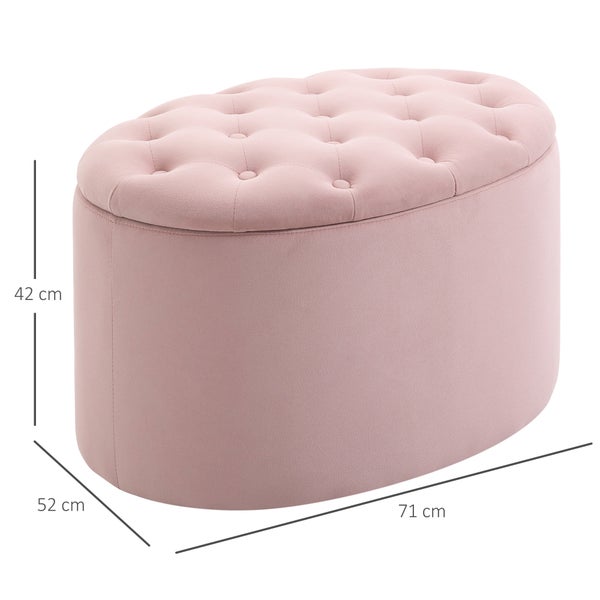 HOMCOM Sitzbank mit Stauraum, Ovale Form, Flur, Schlafzimmer, Wohnzimmer, 71 x 52 x 42 cm, samtartiges Polyester, Rosa